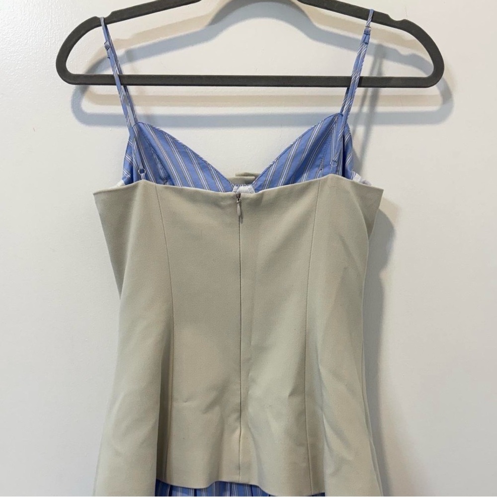 Zara Beige Button-Front Corset Top with Blue Striped Dress - Picture 2 of 2